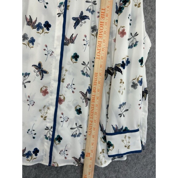 LOFT White Floral Top Flowy Sheer Button Up Blouse Size 20 Long Sleeve Tunic - Picture 11 of 13
